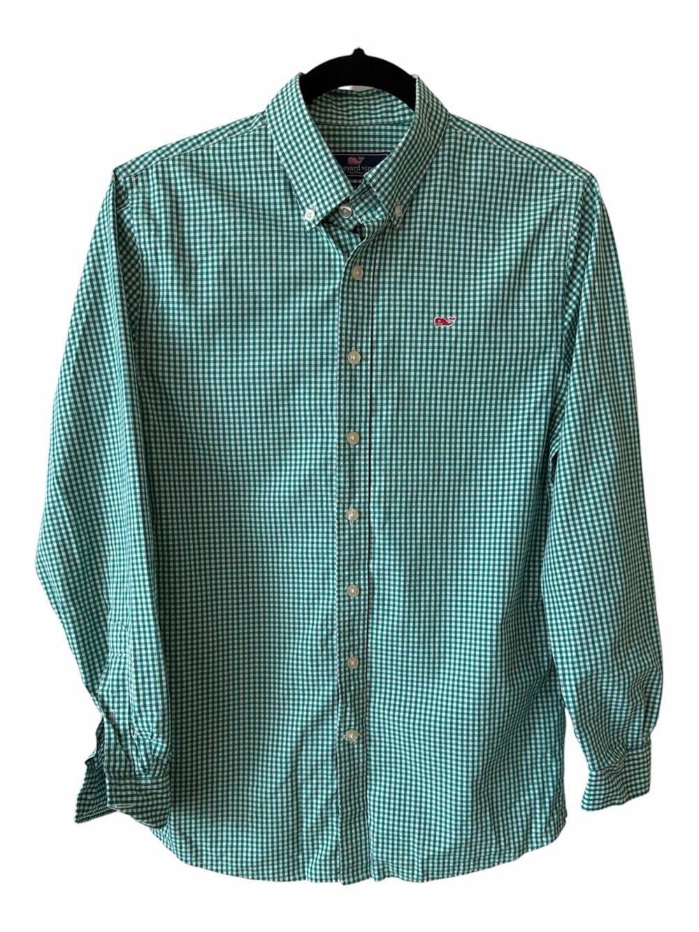 Vineyard Vines Men's Green and White Button-Down Shirt YL (16)